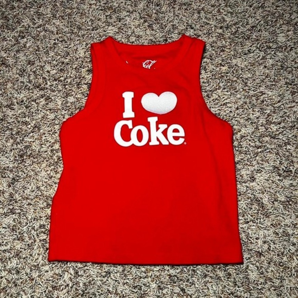 Coca-Cola I ❤️ Coke Ribbed Tank Top Red Graphic Y2K Inspired Size Large - Picture 1 of 6